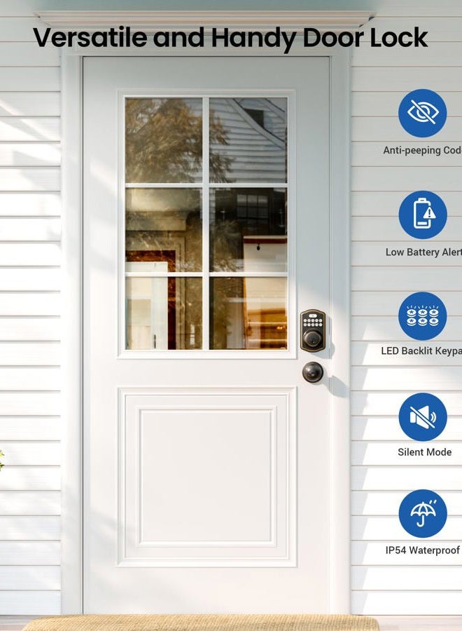 Veise Keyless Entry Door Lock with 2 Knobs, Electronic Backlit Keypad Deadbolt with Handle Set, Auto Lock, One-time Codes, Smart Deadbolt for Front Door, Easy Installation, Oil-Rubbed Bronze - Image 4