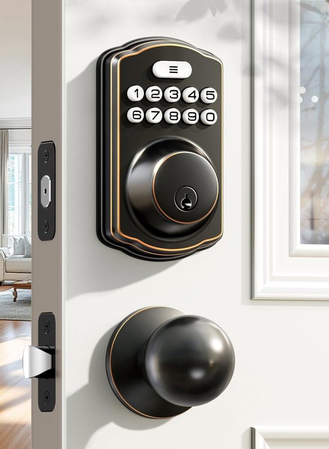 Veise Keyless Entry Door Lock with 2 Knobs, Electronic Backlit Keypad Deadbolt with Handle Set, Auto Lock, One-time Codes, Smart Deadbolt for Front Door, Easy Installation, Oil-Rubbed Bronze - Image 1