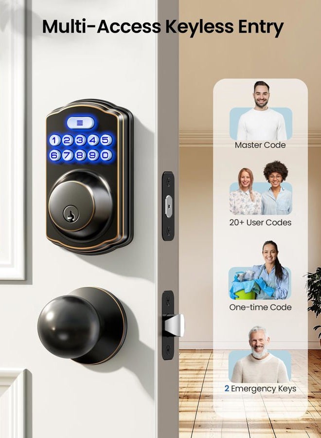 Veise Keyless Entry Door Lock with 2 Knobs, Electronic Backlit Keypad Deadbolt with Handle Set, Auto Lock, One-time Codes, Smart Deadbolt for Front Door, Easy Installation, Oil-Rubbed Bronze - Image 2