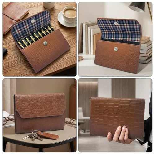 essart Faux Leather 10-Slots Pen Pouch – Stylish & Durable Storage for Pens Storage Case, Pen Pouch Colour Croco Tan - Image 2