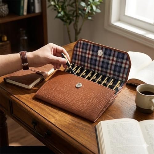 essart Faux Leather 10-Slots Pen Pouch – Stylish & Durable Storage for Pens Storage Case, Pen Pouch Colour Croco Tan - Image 4