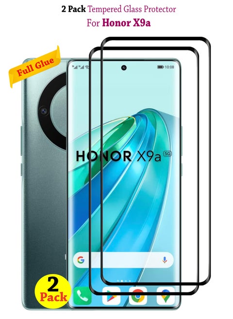 مجموعة من قطعتين من واقي الشاشة الزجاجي المقوى لهاتف Honor X9a - أسود/شفاف