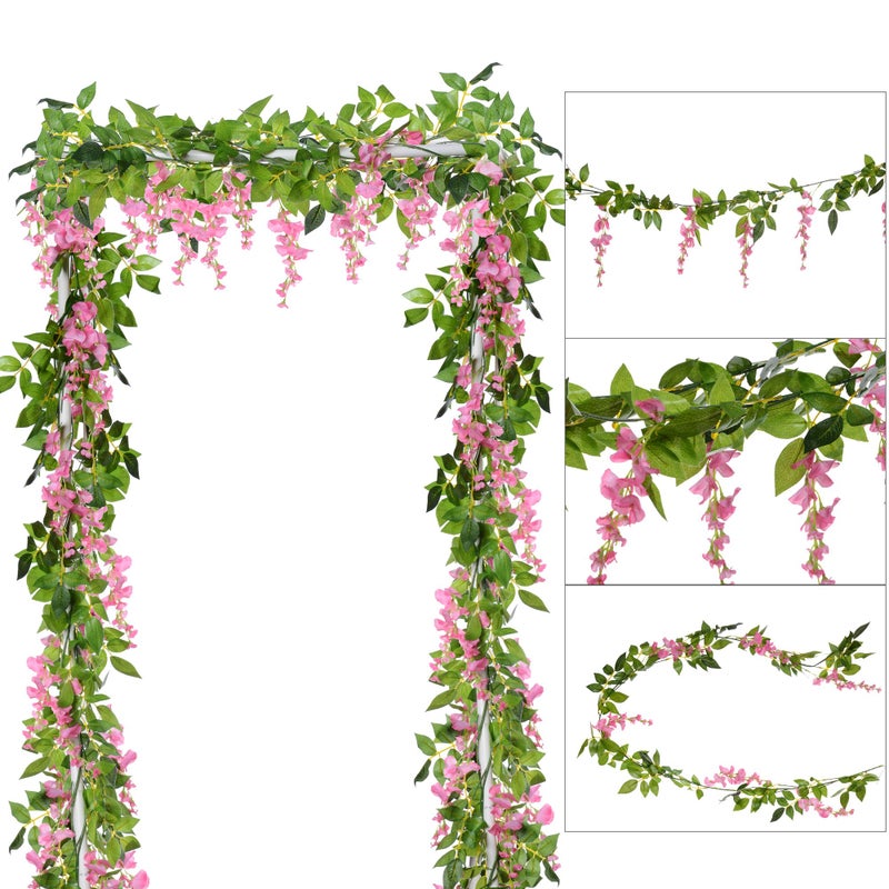 DearHouse 4Pcs 66FtPiece Artificial Flowers Silk Wisteria Garland Artificial Wisteria Vine Rattan Silk Hanging Flower for Home Garden Outdoor Ceremony Wedding Arch Floral DecorPink - Image 2