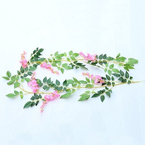 DearHouse 4Pcs 66FtPiece Artificial Flowers Silk Wisteria Garland Artificial Wisteria Vine Rattan Silk Hanging Flower for Home Garden Outdoor Ceremony Wedding Arch Floral DecorPink - Image 3