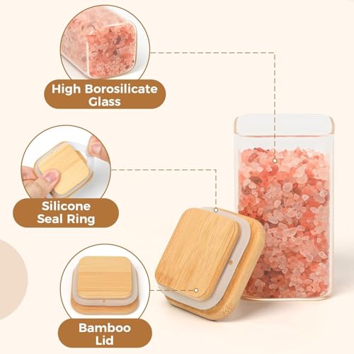PAKSH NOVELTY Airtight Glass Storage Canisters with Bamboo Lid | Multipurpose Transparent Jars for Kitchen & Home Use | Various Sizes & Shapes | Set of 6 (SQUARE 270ML 6 JAR) - Image 4