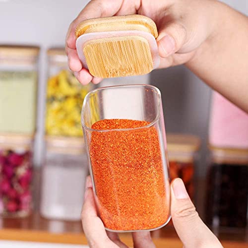 PAKSH NOVELTY Airtight Glass Storage Canisters with Bamboo Lid | Multipurpose Transparent Jars for Kitchen & Home Use | Various Sizes & Shapes | Set of 6 (SQUARE 270ML 6 JAR) - Image 3