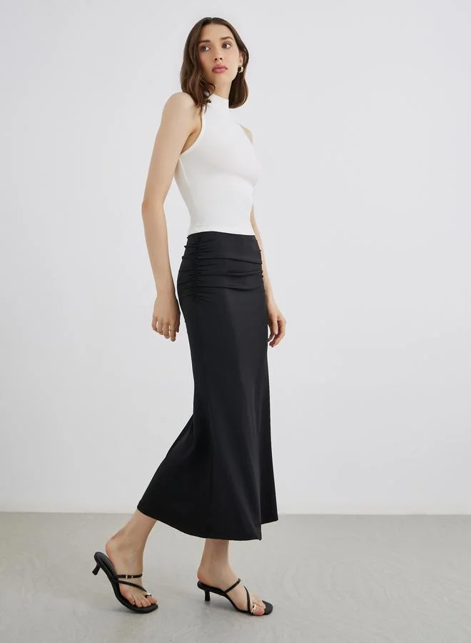 تايك تو Take Two Women Black Solid Midi Skirt