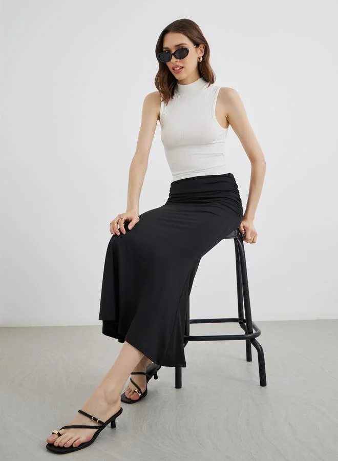 تايك تو Take Two Women Black Solid Midi Skirt