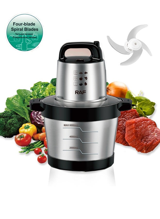 RAF Food Chopper,1600W Electric Food Processor with 4-Blades, Stainless Steel Bowl，Small Grinder Meat Processor for Nuts, Meat, Onion, Garlic, Baby Food, Silver/Black - Image 1