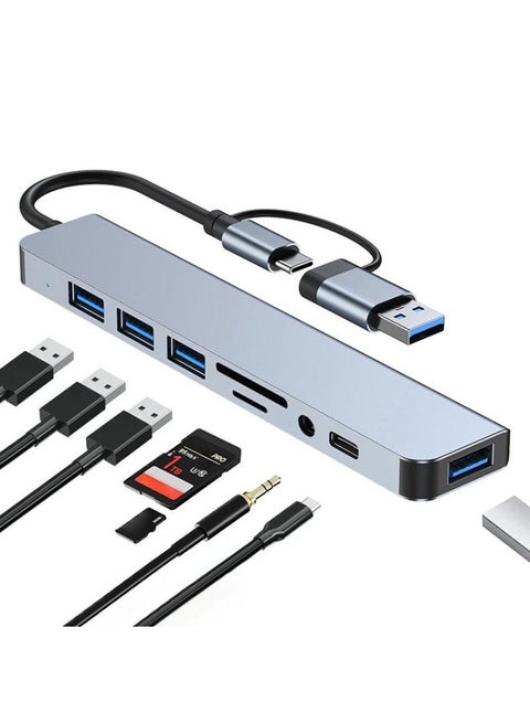 BYL-2218TU 8 in 1 USB + USB-C / Type-C to USB Multifunctional Docking Station HUB Adapter