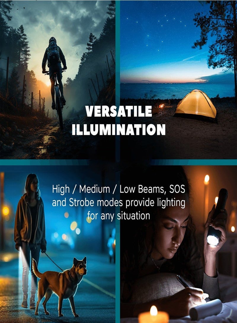 مصباح يدوي قابل لإعادة الشحن - 5 أوضاع مصباح يدوي LED 20000 لومن عالي ضوء قوي مصباح يدوي تكتيكي فائق السطوع تكبير قوي IPX 65، عمر بطارية طويل، مصباح يدوي للمشي لمسافات طويلة والتخييم هدايا - Image 4