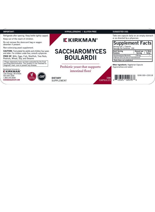 Kirkman Saccharomyces Boulardii - 3 Billion CFU - 100 Capsules by Kirkman Labs - Image 3