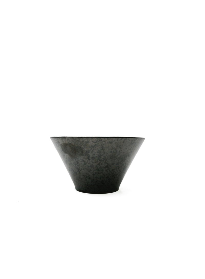 Daiso Yuzu Tenmoku Kiritate Japanese Ceramic Bowl, Black, Microwave Safe - Image 1