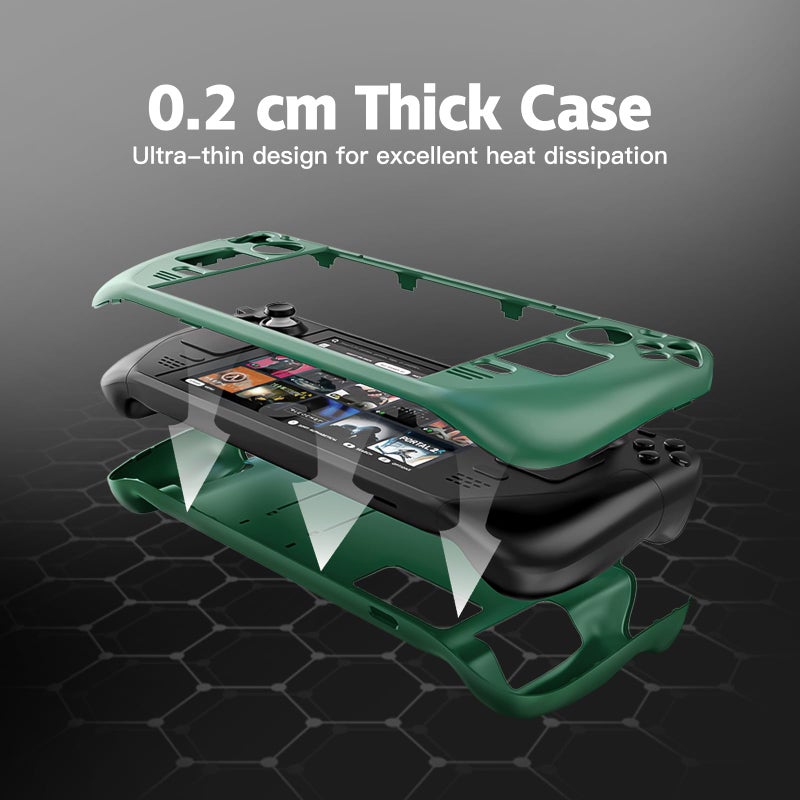 bibuks ï»¿Steam Deck Case,Steam Deck OLED Protective Case,Non-Slip Skin Protective Shell Accessories with Kickstand ,2 Screen Protector, 4 Thumb Grip (Green) - Image 3