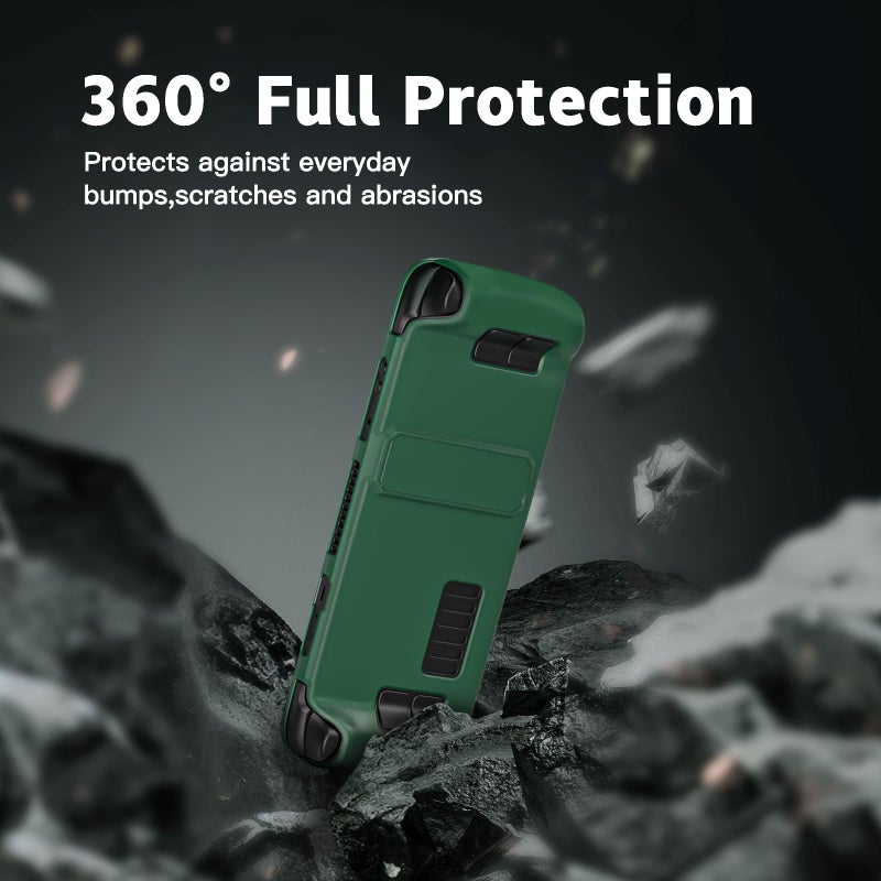 bibuks ï»¿Steam Deck Case,Steam Deck OLED Protective Case,Non-Slip Skin Protective Shell Accessories with Kickstand ,2 Screen Protector, 4 Thumb Grip (Green) - Image 2