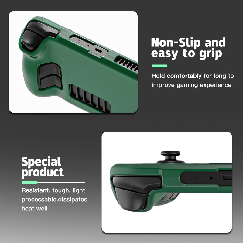 bibuks ï»¿Steam Deck Case,Steam Deck OLED Protective Case,Non-Slip Skin Protective Shell Accessories with Kickstand ,2 Screen Protector, 4 Thumb Grip (Green) - Image 5