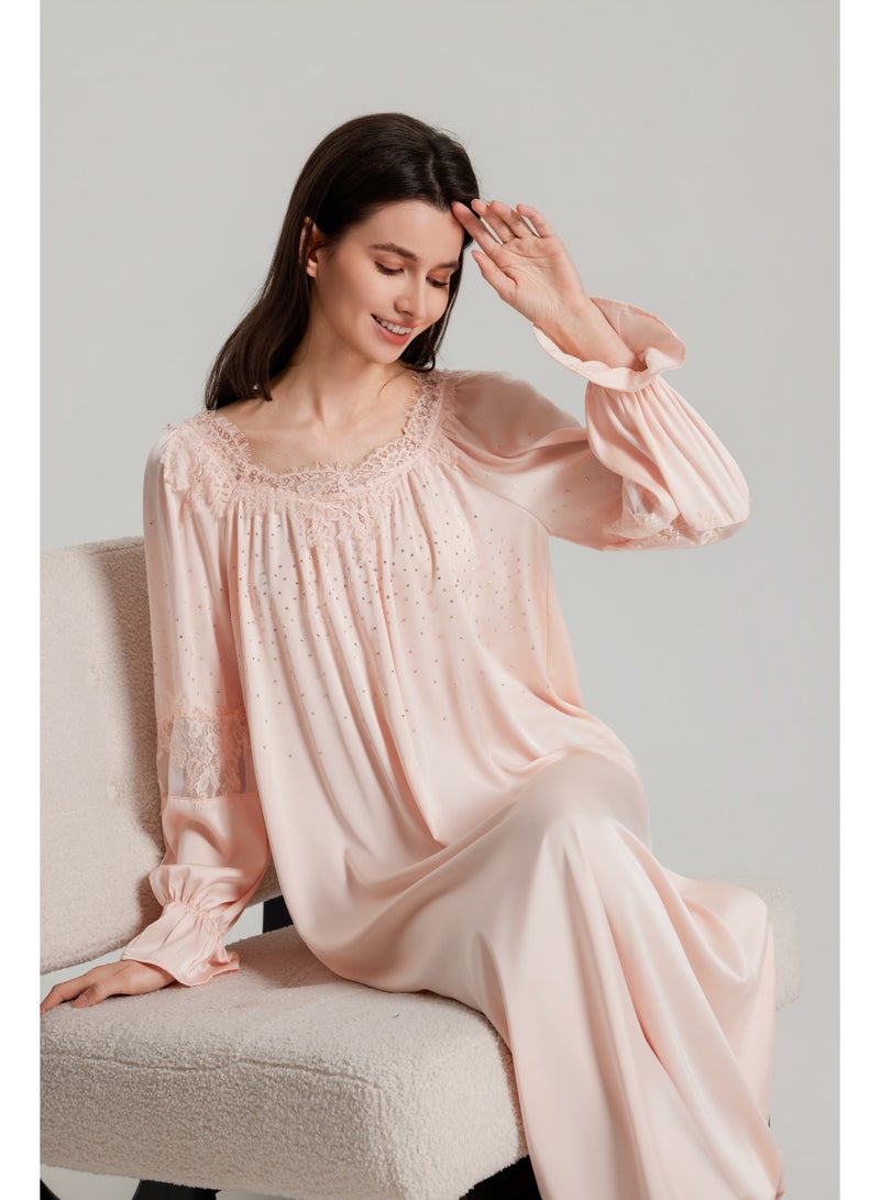 ماشوك بيجاما للنساء كلاسيكية زر أسفل الساتان بيجاما الأكمام الطويل صالة ثوب الليل - Image 5