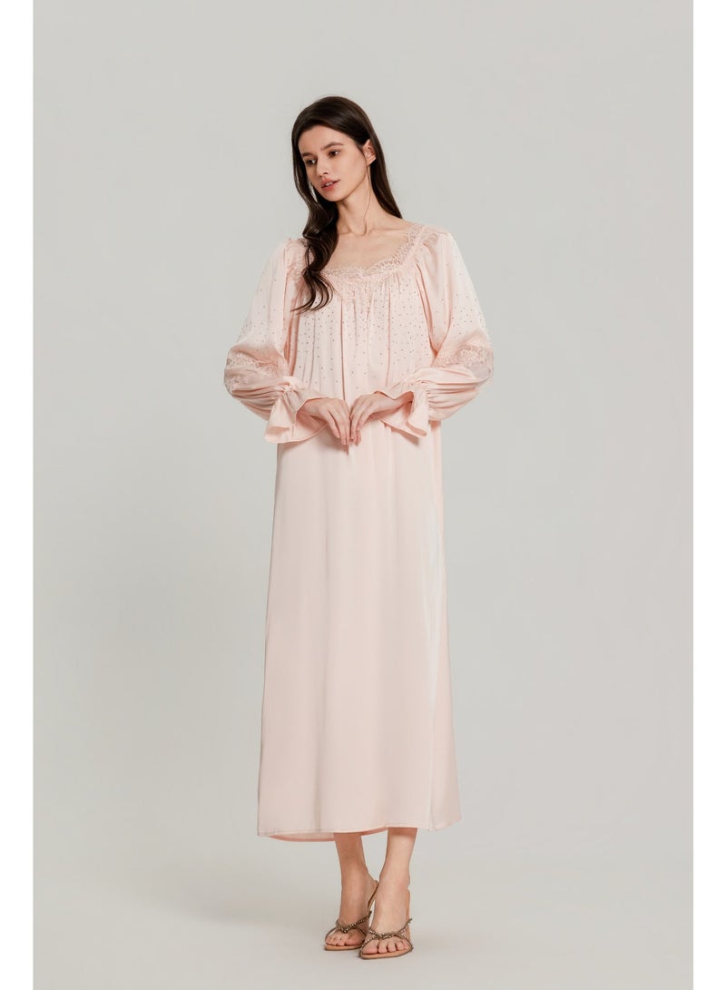 MASHUCK Luxury Rhinestone & Lace Sleep Nightgown - Silky Soft Long Sleepshirt - Elegant Women's Loungewear Dress - Image 2
