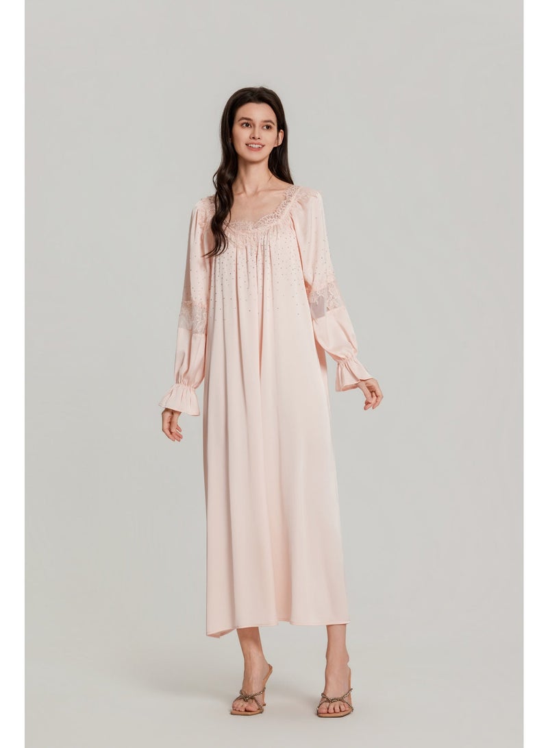 MASHUCK Luxury Rhinestone & Lace Sleep Nightgown - Silky Soft Long Sleepshirt - Elegant Women's Loungewear Dress - Image 1