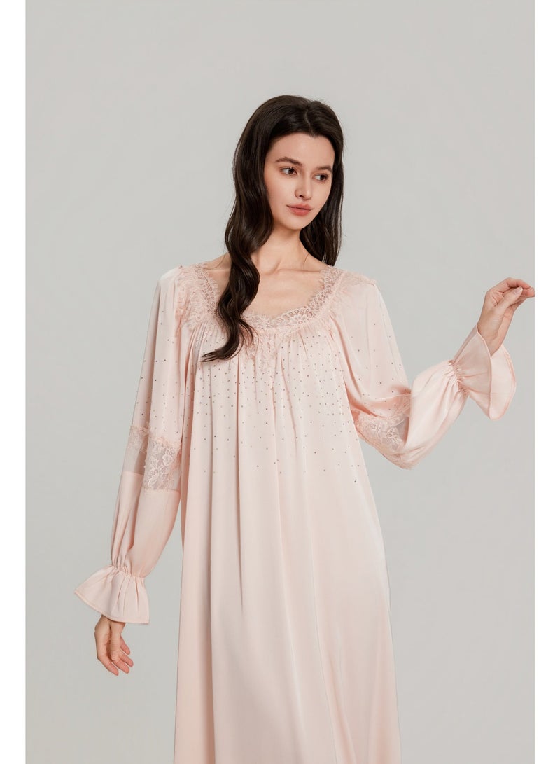 MASHUCK Luxury Rhinestone & Lace Sleep Nightgown - Silky Soft Long Sleepshirt - Elegant Women's Loungewear Dress - Image 3