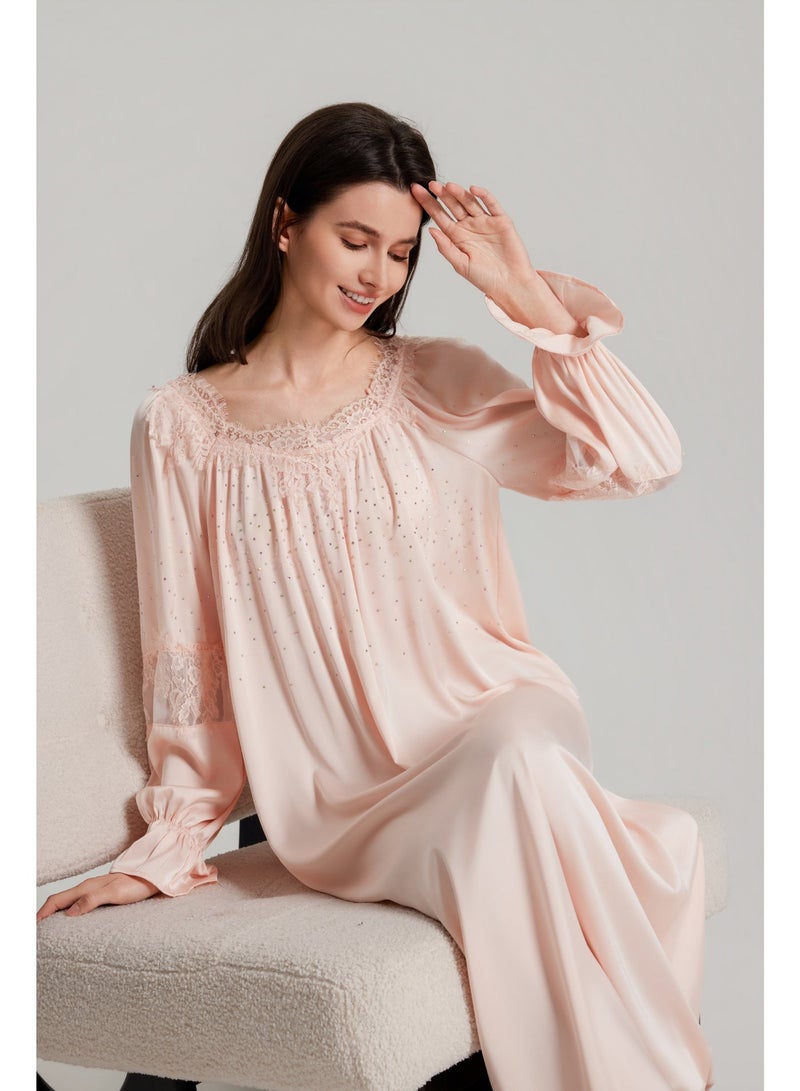 MASHUCK Luxury Rhinestone & Lace Sleep Nightgown - Silky Soft Long Sleepshirt - Elegant Women's Loungewear Dress - Image 5