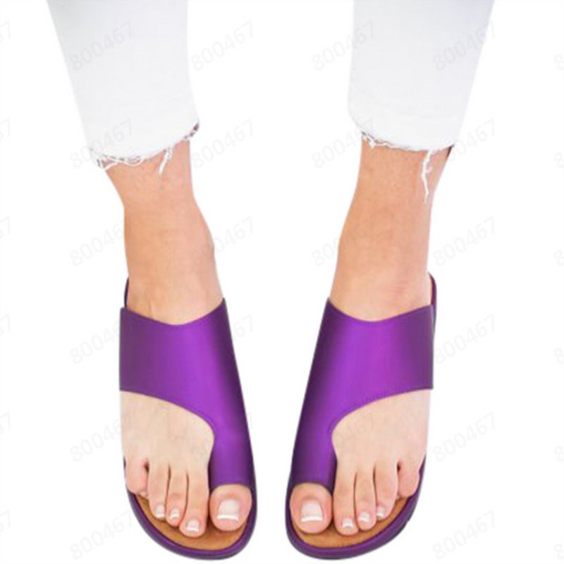 Foreign trade hot style 43 plus size sandals for women 10 color selection 2019 spring and summer new wedge flip-flops European and American set-toe sandals purple 39 - Image 1
