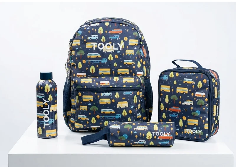 TOOLY 4-Piece Kids School Backpack Set – 44cm Backpack with Insulated Lunch Bag, Pencil Case & BPA-Free Water Bottle | Lightweight, Durable & Back-to-School Essentials