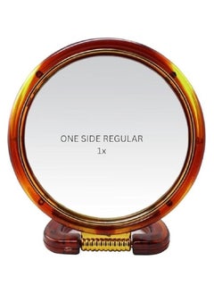 Generic Round makeup mirror mounted on the table top - on both sides of the bathroom - dressing table - double sides - natural view - 5 times magnified view (size 14*9 cm)  - Image 2