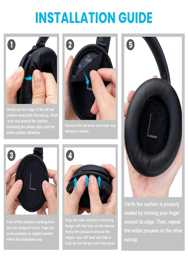 PhantAccy Replacement Ear Pads Covers for Bose QuietComfort(QC) 45 35 35 ii Headphones, Premium Softer Leather, High-Density Memory Foam, Noise Cancelling & Isolation Cushions - Image 5