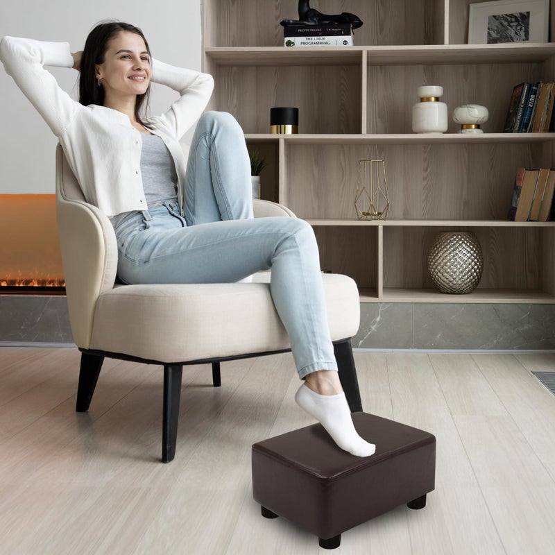 CAROLMADE Small Foot Stool Ottoman Footstool with Legs Under Desk Footrest for Living Room Bedroom and Office, Dark Brown - Image 3