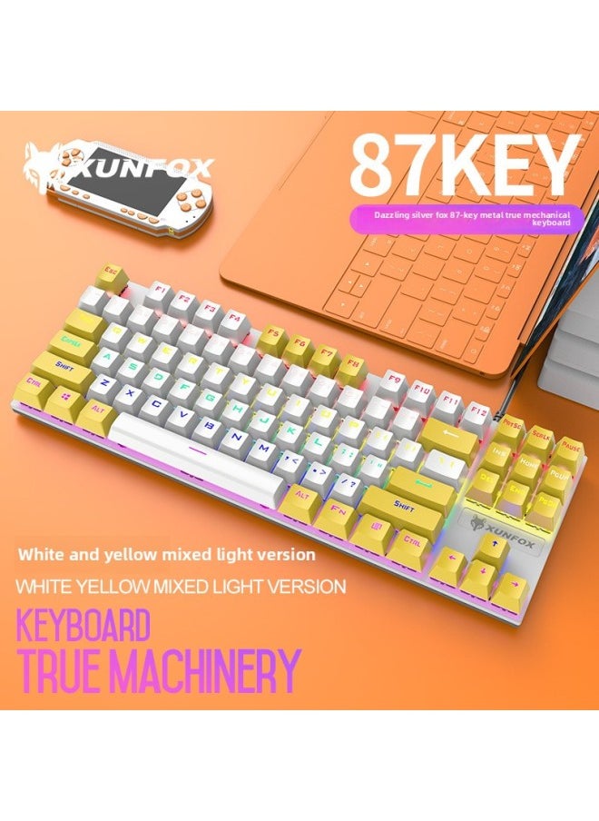 Generic - Bai Zhan KB168 Green Axis Mechanical Keyboard Metal Game E-Sports Internet Cafe Eating Chicken LOL Computer Wired Keyboard Cross-Border-Color:Dazzle Silver Fox K80 White Yellow Double Green Shaft - Image 1