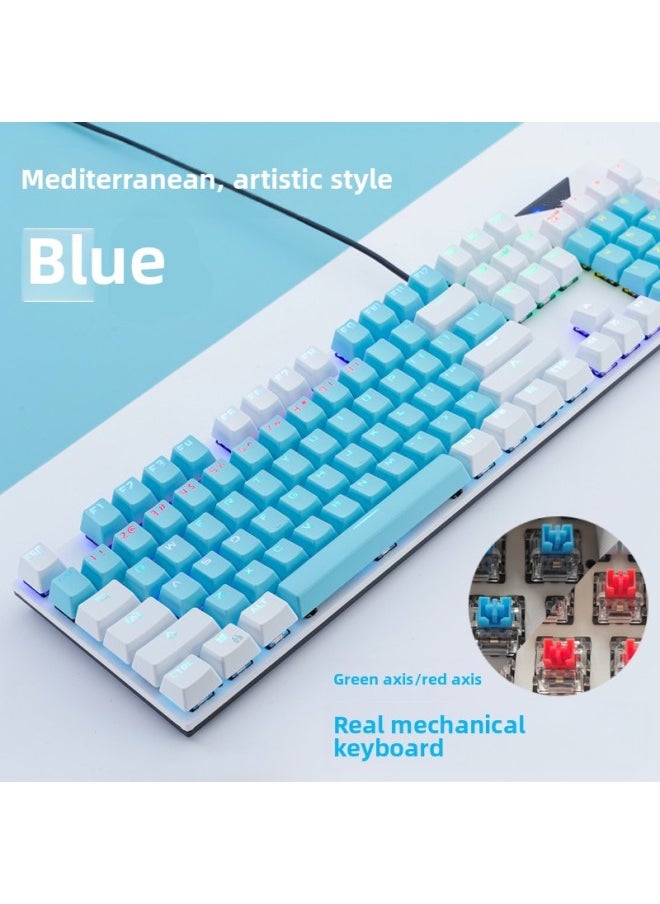 Generic - Bai Zhan KB168 Green Axis Mechanical Keyboard Metal Game E-Sports Internet Cafe Eating Chicken LOL Computer Wired Keyboard Cross-Border-Color:Dazzle Silver Fox K80 White Yellow Double Green Shaft - Image 1