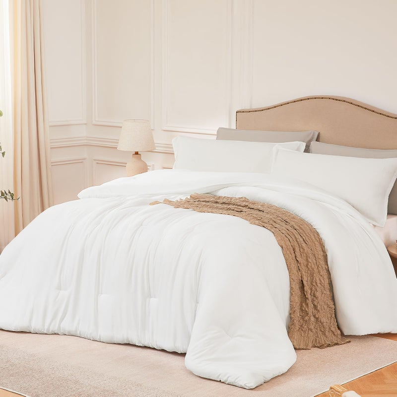 Quataly Queen Comforter Sets White,3PCS Soft Lightweight Breathable Bedding Comforter Sets for All Season, Queen Size(90''Ã—90'' Comforter & 2 Pillowcases) - Image 1