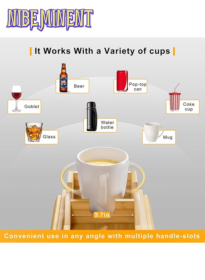 NIBEMINENT Bamboo Sofa Armrest Tray - Couch Arm Tray with Detachable Couch Cup Holder - 2 in 1 Anti-Slip Foldable Sofa Armchair Caddy Table for Drinks Cellphone TV Remote Snacks - Image 5