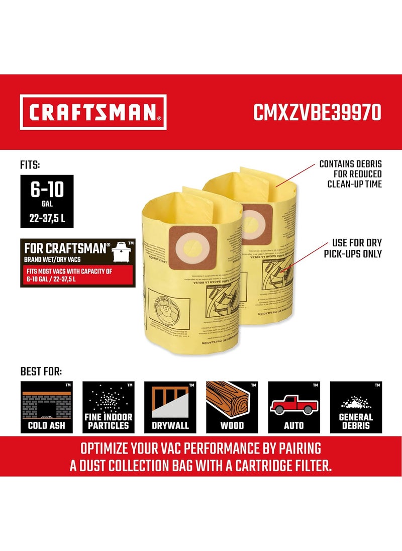 CRAFTSMAN CRAFTSMAN CMXZVBE39970 Genuine Fine Dust Wet Dry Vac Dust Collection Bags for Most 6 to 10 Gallon CRAFTSMAN Shop Vacuums Collects Dry Fine Debris Reduces Cleanup Time 2Pack  - Image 2