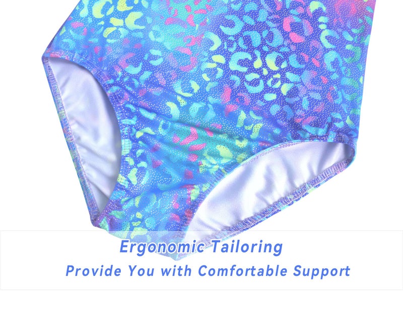 Jinhiteam Gymnastics Leotards for Girls 10-12 Years Old Blue Leopard Tank Tumble Bodysuits with Shorts Practice Outfits - Image 5