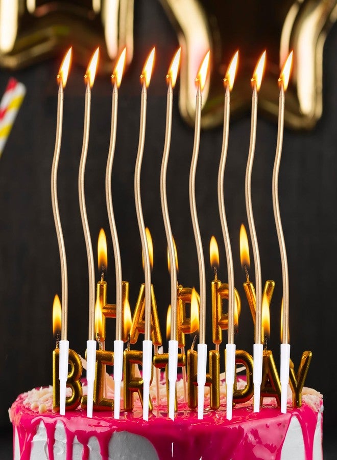 lasuroa 24 Pcs Spiral Cake Candles, Twist Slim Long Birthday Cake Candles with Stand Party Cupcake Decoration for Birthday Wedding Anniversary Party (Champagne Gold) - Image 4