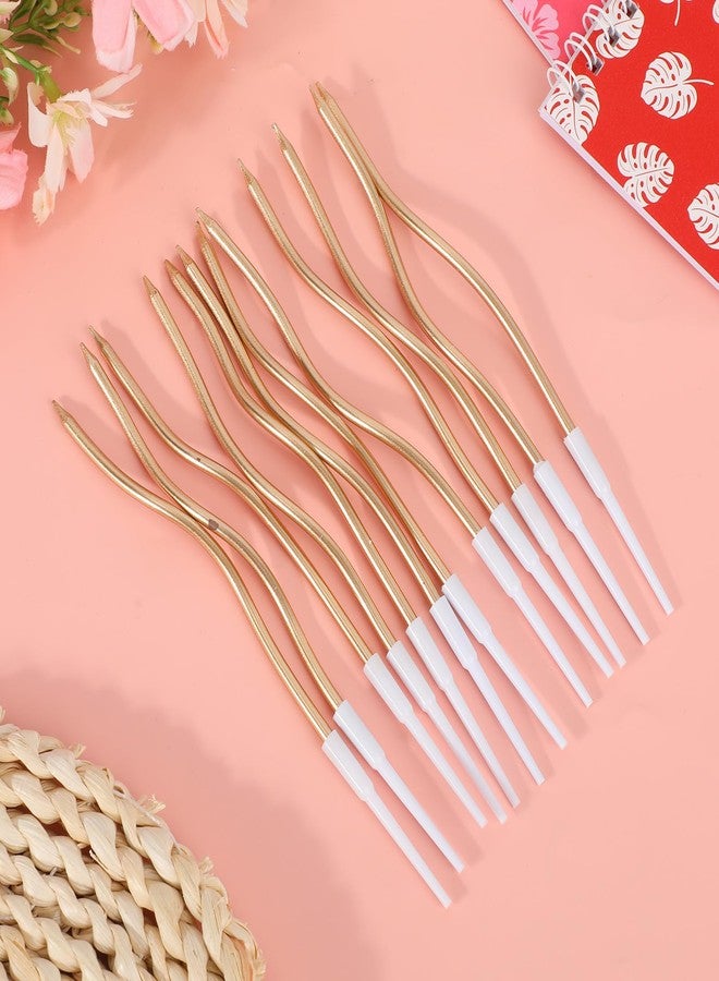 lasuroa 24 Pcs Spiral Cake Candles, Twist Slim Long Birthday Cake Candles with Stand Party Cupcake Decoration for Birthday Wedding Anniversary Party (Champagne Gold) - Image 3