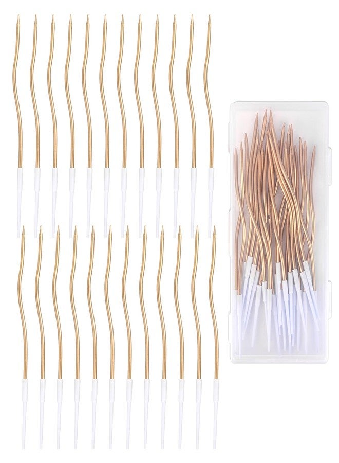 lasuroa 24 Pcs Spiral Cake Candles, Twist Slim Long Birthday Cake Candles with Stand Party Cupcake Decoration for Birthday Wedding Anniversary Party (Champagne Gold) - Image 1