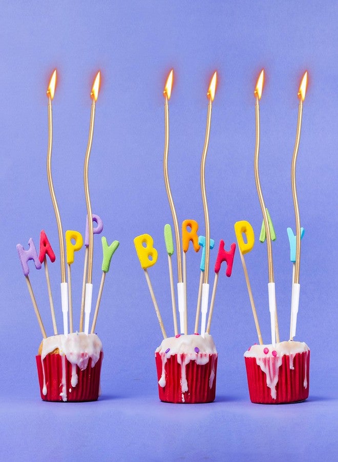 lasuroa 24 Pcs Spiral Cake Candles, Twist Slim Long Birthday Cake Candles with Stand Party Cupcake Decoration for Birthday Wedding Anniversary Party (Champagne Gold) - Image 5