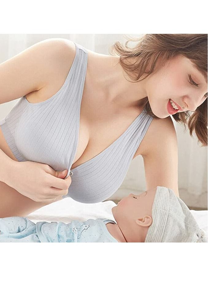 Rubik Nursing Bra for Women, Breast Feeding Maternity Front Button Closure Seamless Removeable Padded Smooth Wireless Pregnancy Sleeping Bra (X-Large, Grey)  - Image 2