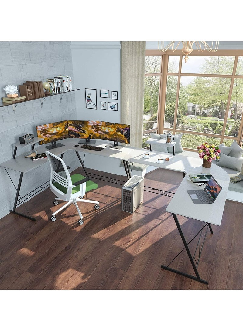 Apexll L Shaped Desk 51 Inch Computer Corner Desk Home Gaming Desk Office Writing Workstation Large Monitor Stand Space Saving Easy To Assemble White 51X18.2X29.5 Inch - Image 3