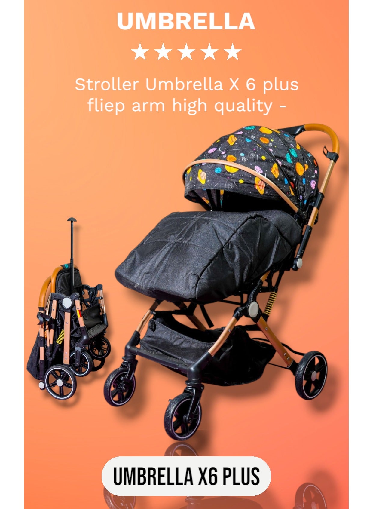 Stroller Umbrella X 6 plus fliep arm high quality -Star