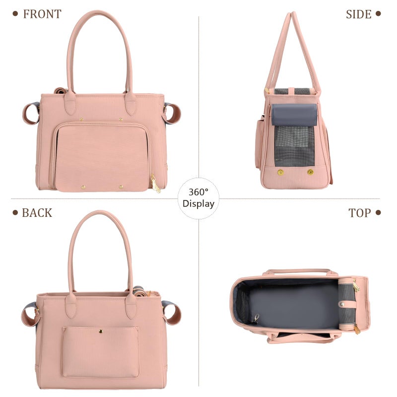 Minsong Fashion Pet Carrier Purse for Small Cat and Dog, Luxury Pu Soft-Sided Tote Bag with Large Pockets for Dogs and Puppies (Pink, 15.8" L x 7.5" W x 11.8" H) - Image 3