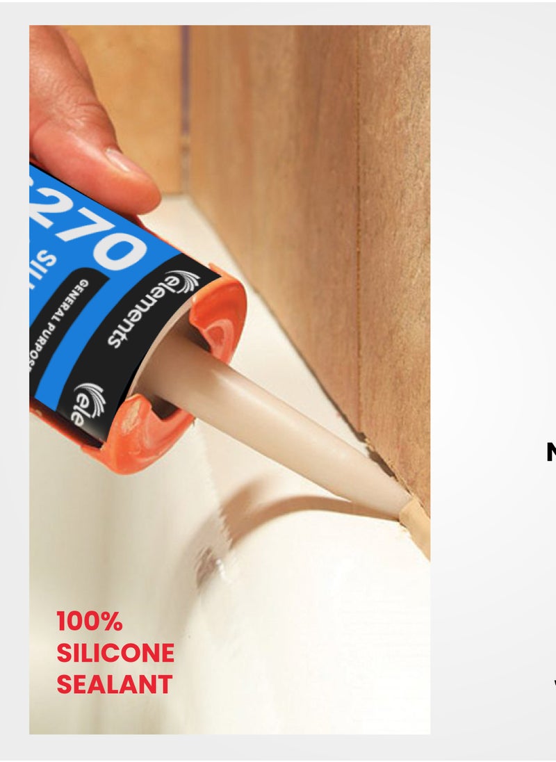Royal Industries - ELEMENTS AS270 White Color One Component Moisture Curing Silicone Sealant 260ml Tube - Image 1
