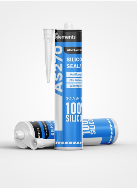 ELEMENTS AS270 White Color One Component Moisture Curing Silicone Sealant 260ml Tube