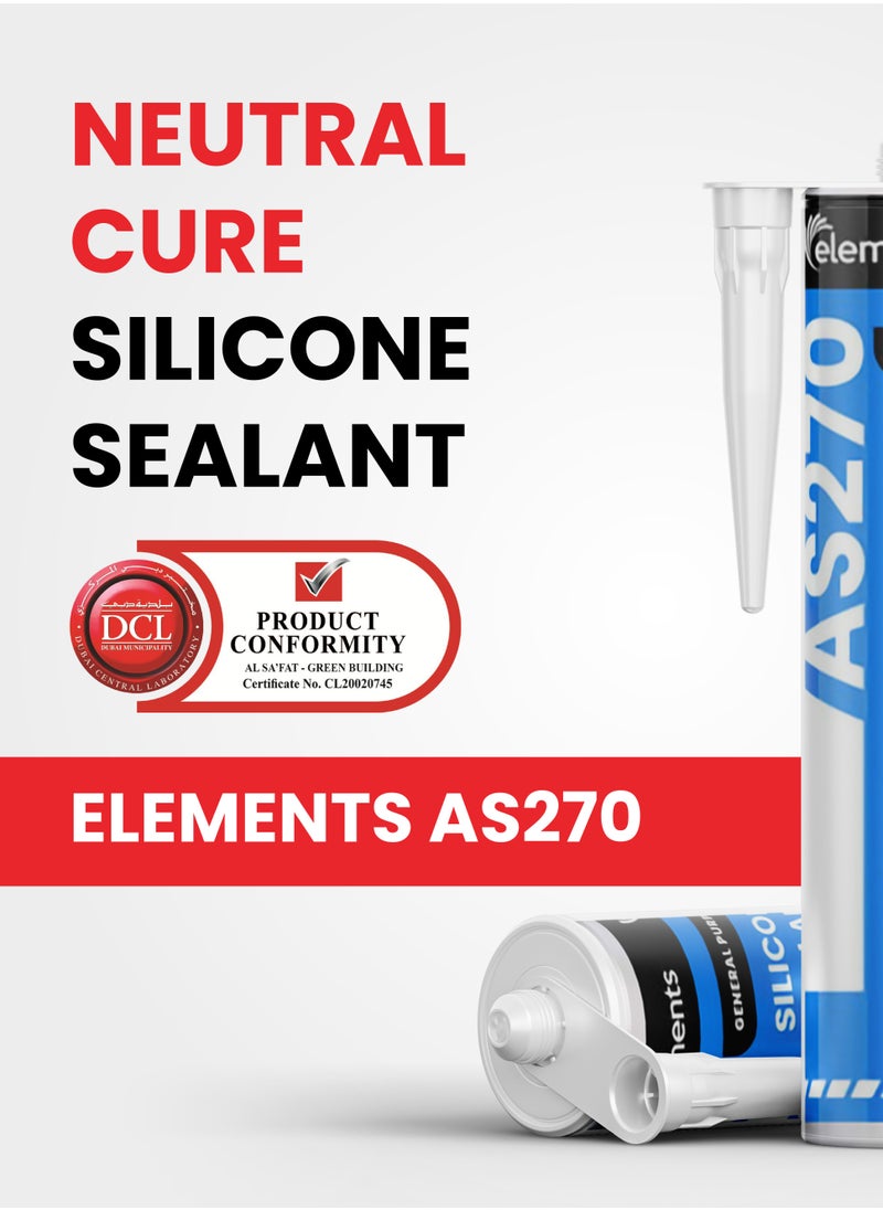 Royal Industries - ELEMENTS AS270 White Color One Component Moisture Curing Silicone Sealant 260ml Tube - Image 1
