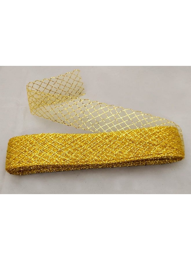 3A Featuretail Golden Mesh Net Polyester Ribbon for Flower Making, Christmas Decoration, Gift Packing, Party Decoration, Festive Decoration & Scrapbooking (8 Meter, Golden) - Image 1