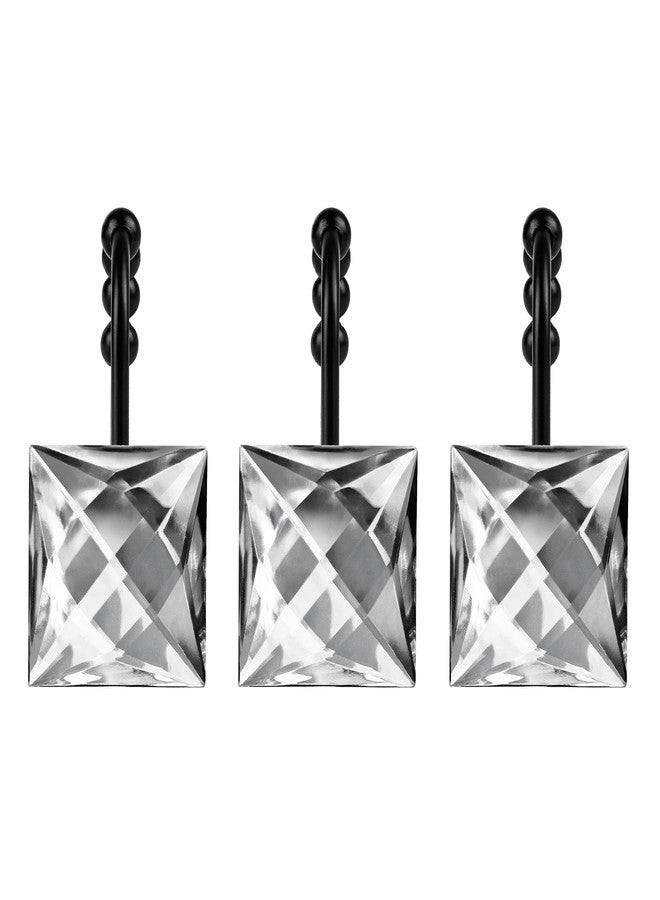 Sunlit Luxury Design Square Clear Diamond Crystal Gem Bling with Glide Balls Shower Curtain Hooks, Rust Proof Metal Rhinestones Glam Shower Curtain Rings with Black Hooks, Set of 12 - Image 2