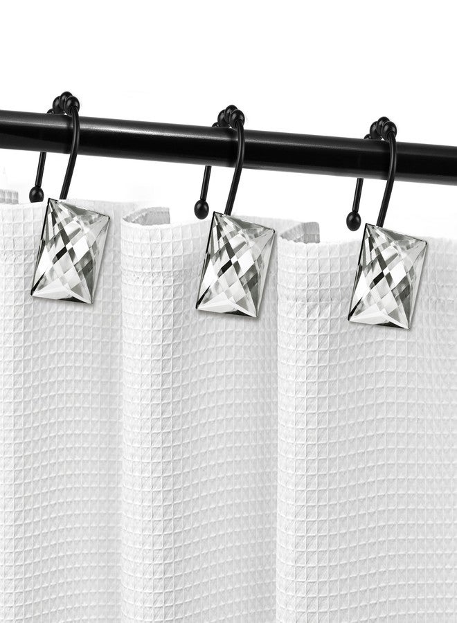 Sunlit Luxury Design Square Clear Diamond Crystal Gem Bling with Glide Balls Shower Curtain Hooks, Rust Proof Metal Rhinestones Glam Shower Curtain Rings with Black Hooks, Set of 12 - Image 5